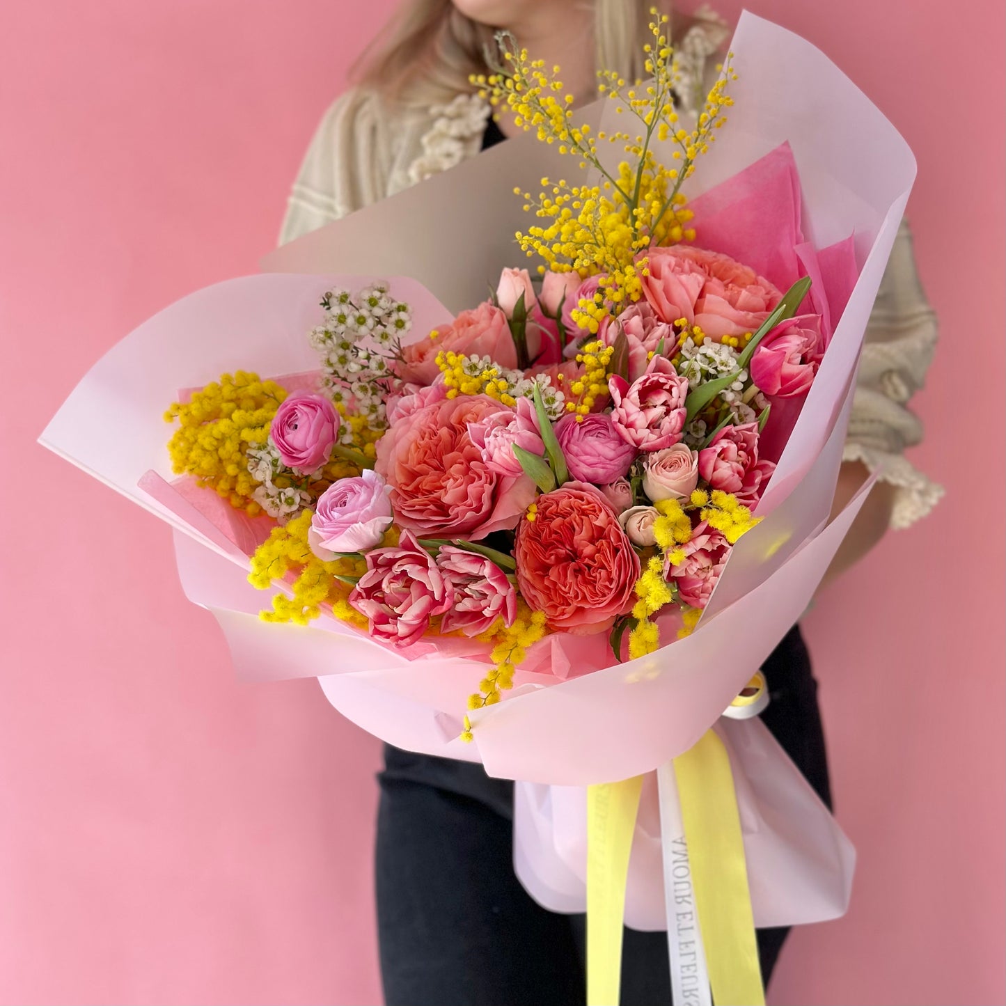 Pink X-pression Bouquet,mimosa