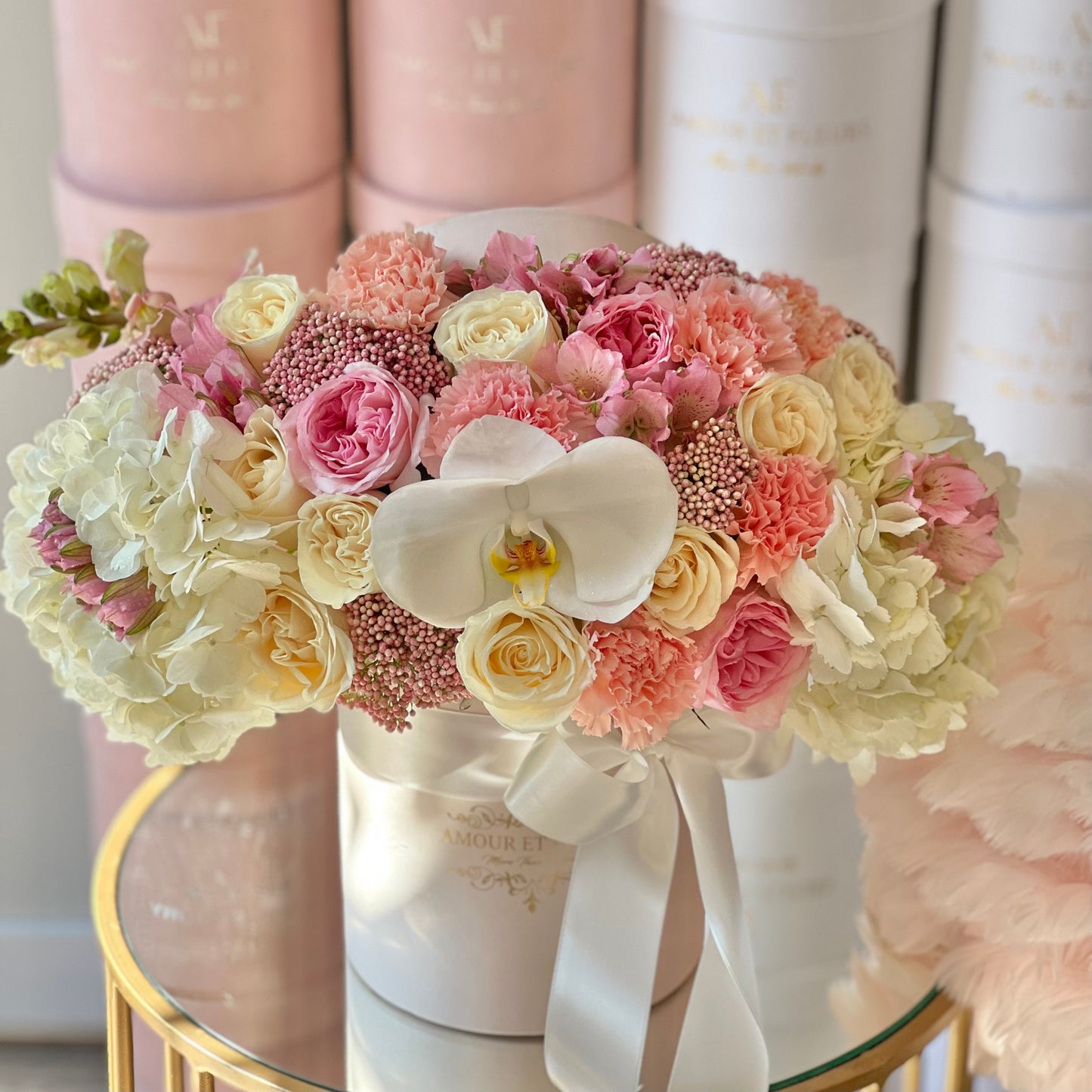 Mi Amor petite Floral Arrangement, white orchid and rice
