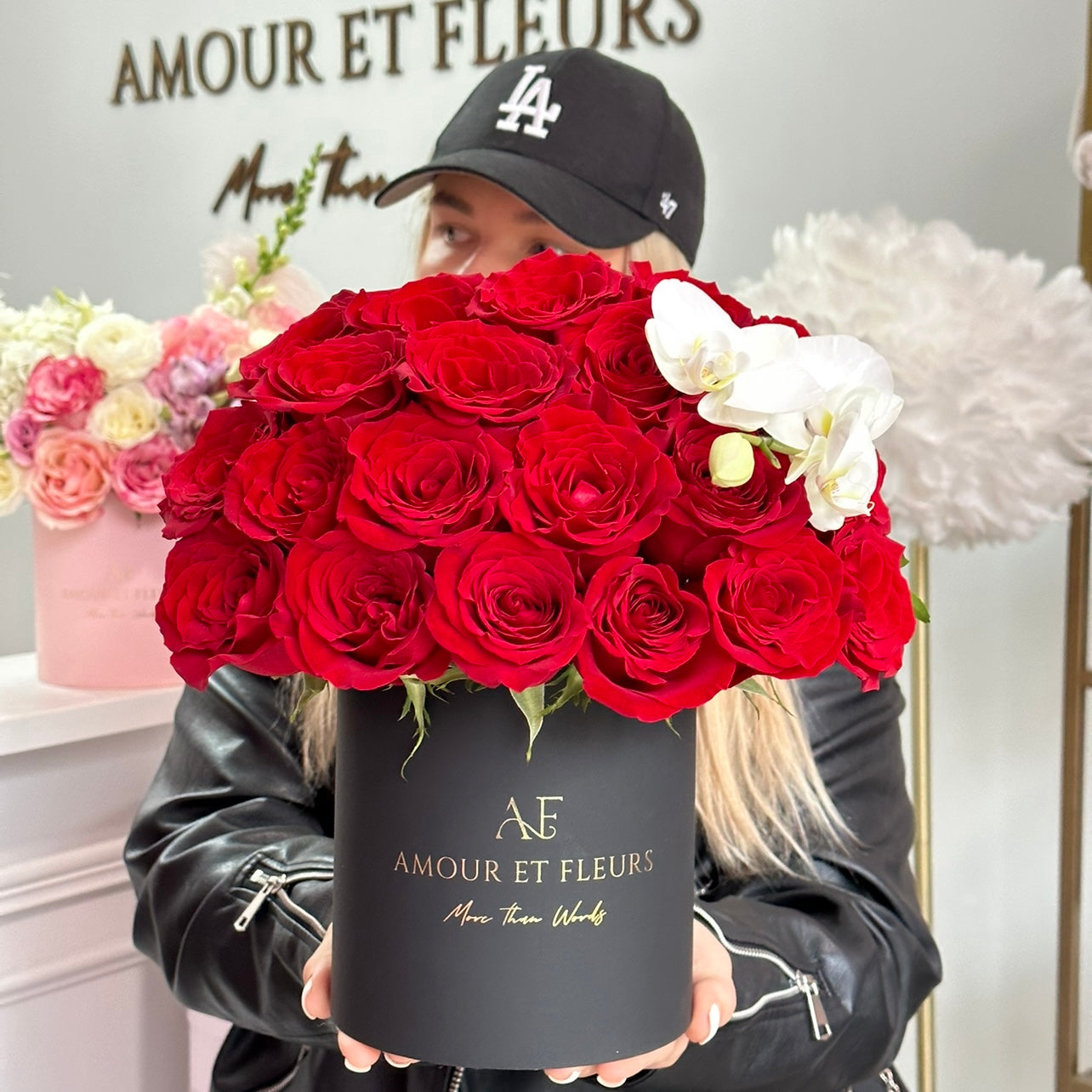 Bombshell Floral Arrangement, box of roses size