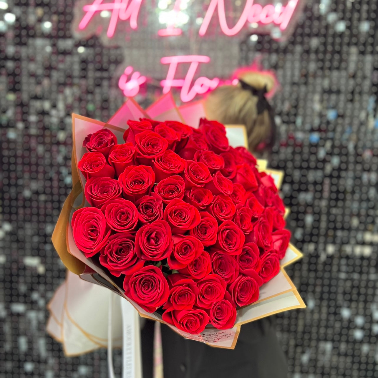50 roses bouquet, red