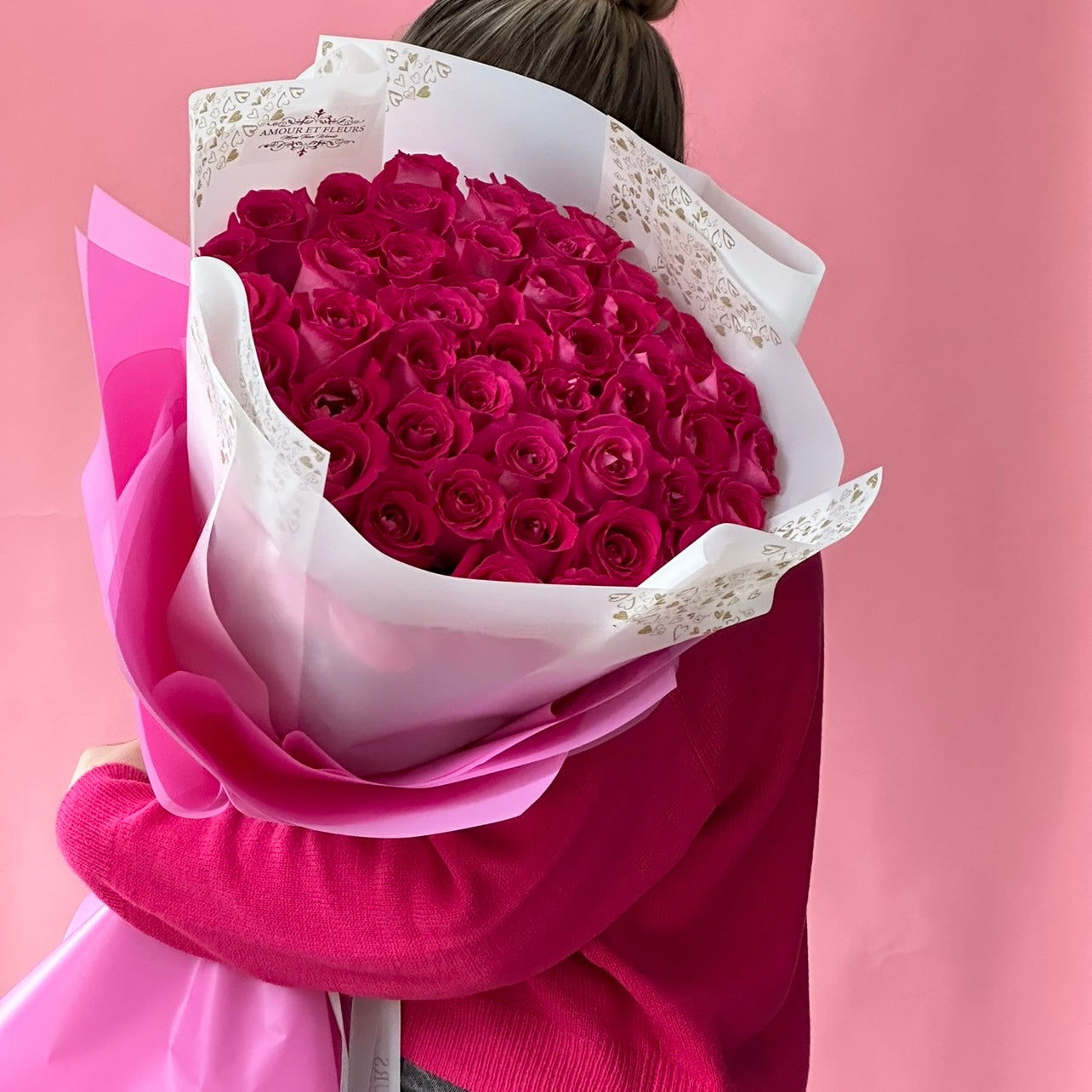 50 roses bouquet, pink