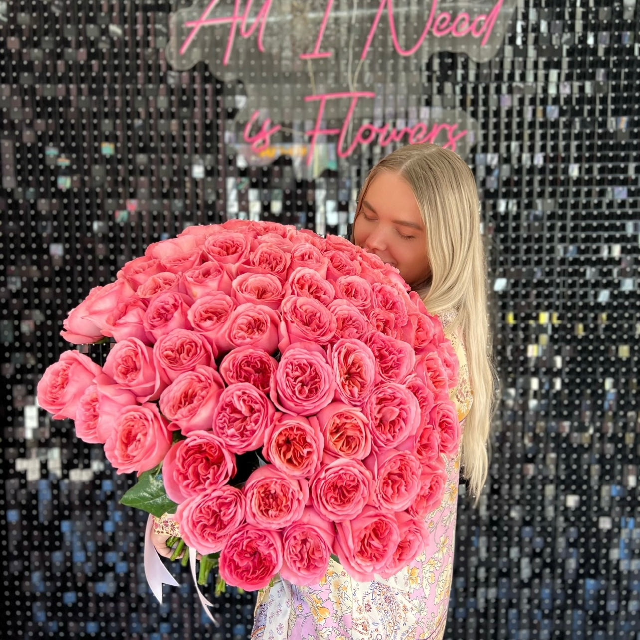 75 roses bouquet, pink expression roses