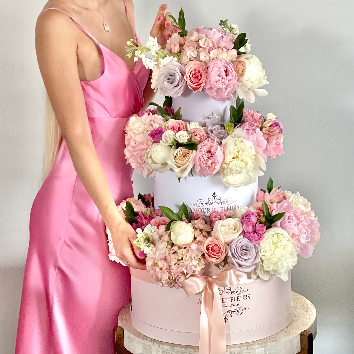 3 tier floral arrangement, mixed flowers