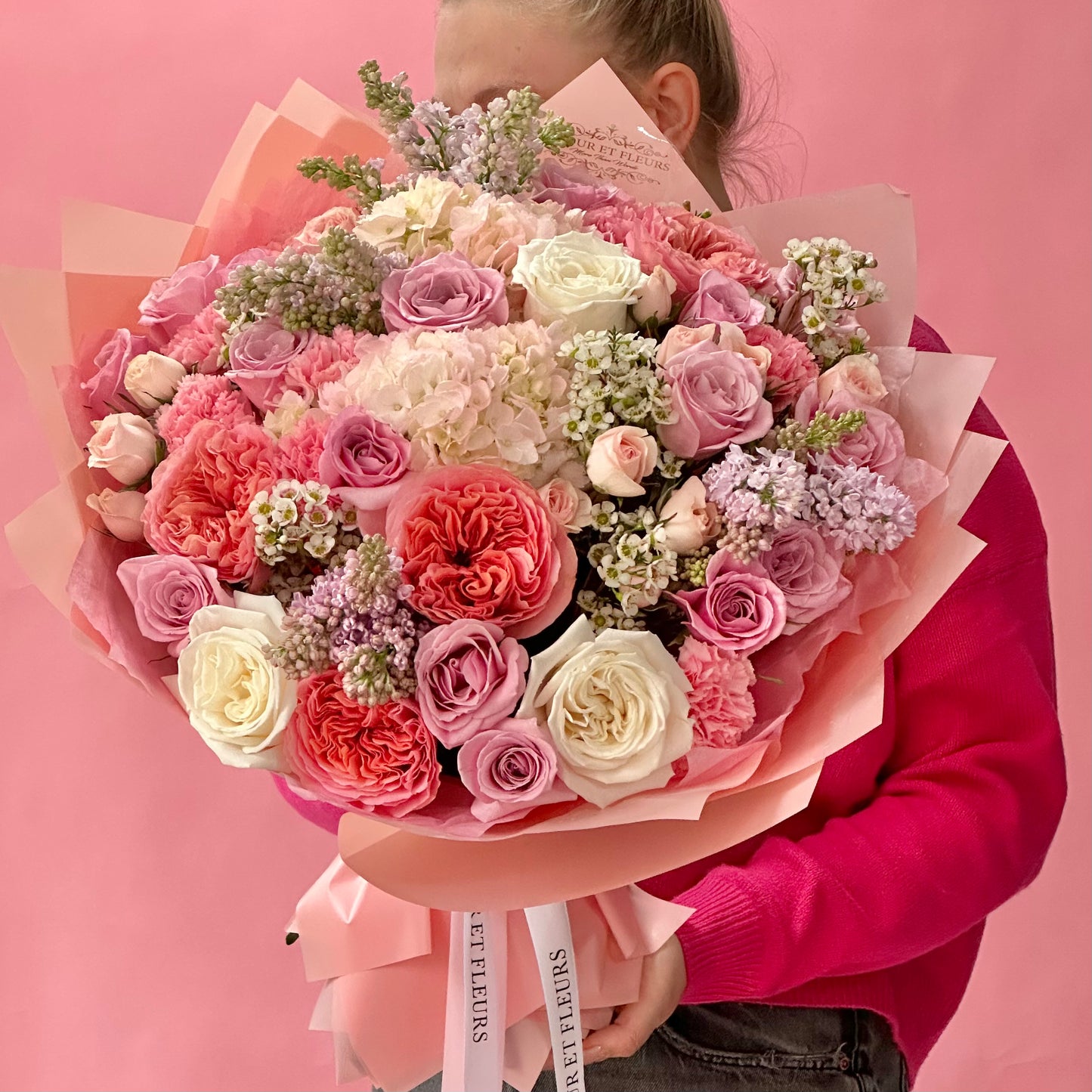Allure Bouquet, pink flower bouquet closer front