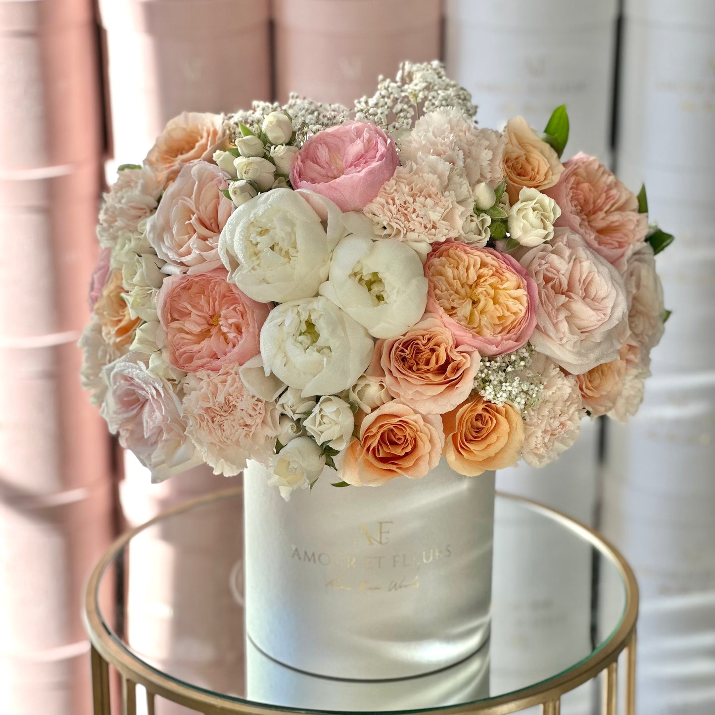 Candy Crush Floral Arrangement, flower box light pink