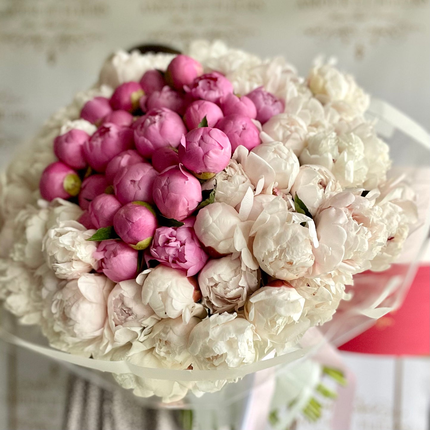 100 Peonies Bouquet, flowers bouquet closer