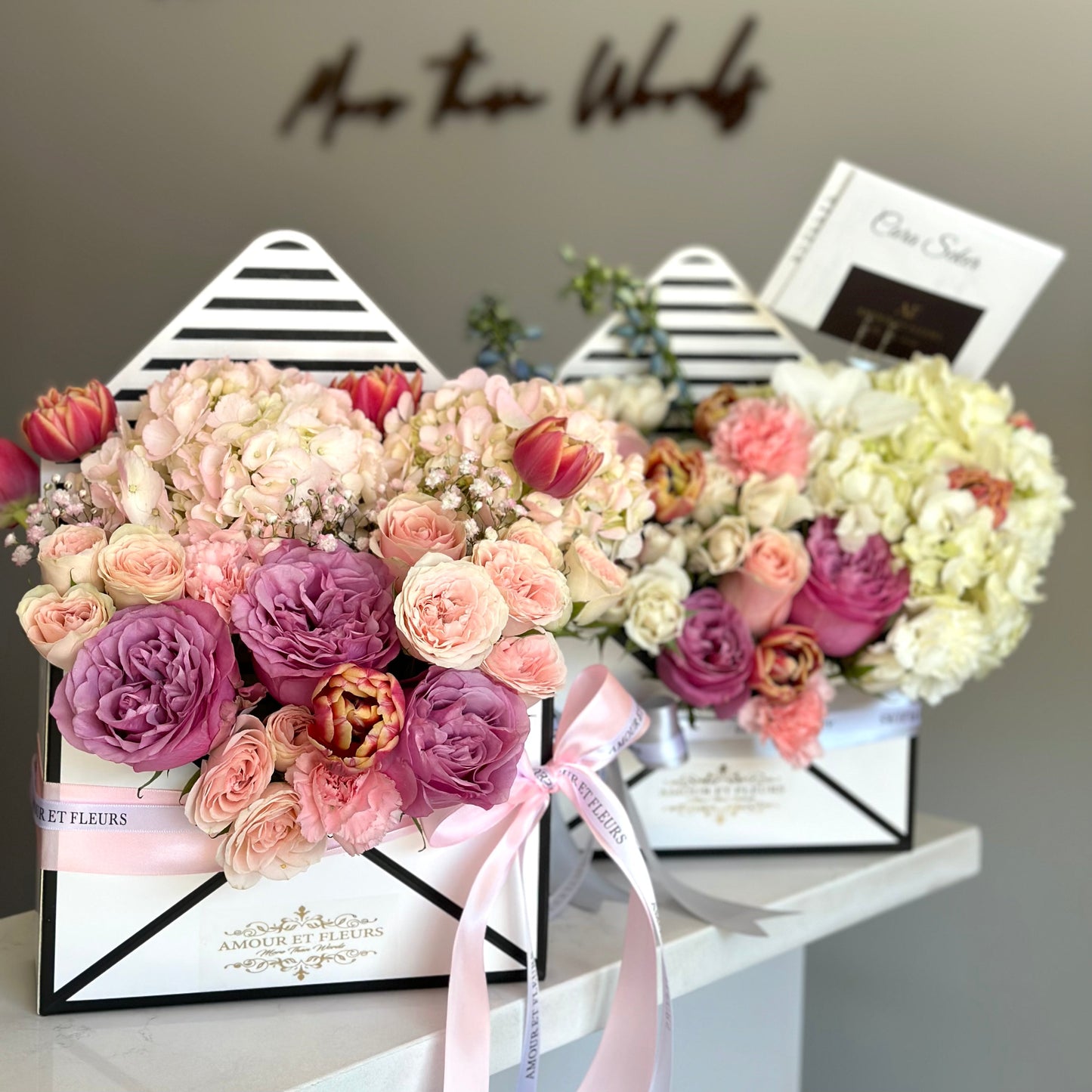 Envelope Floral Arrangement, 2 flower bouquet in a box 
